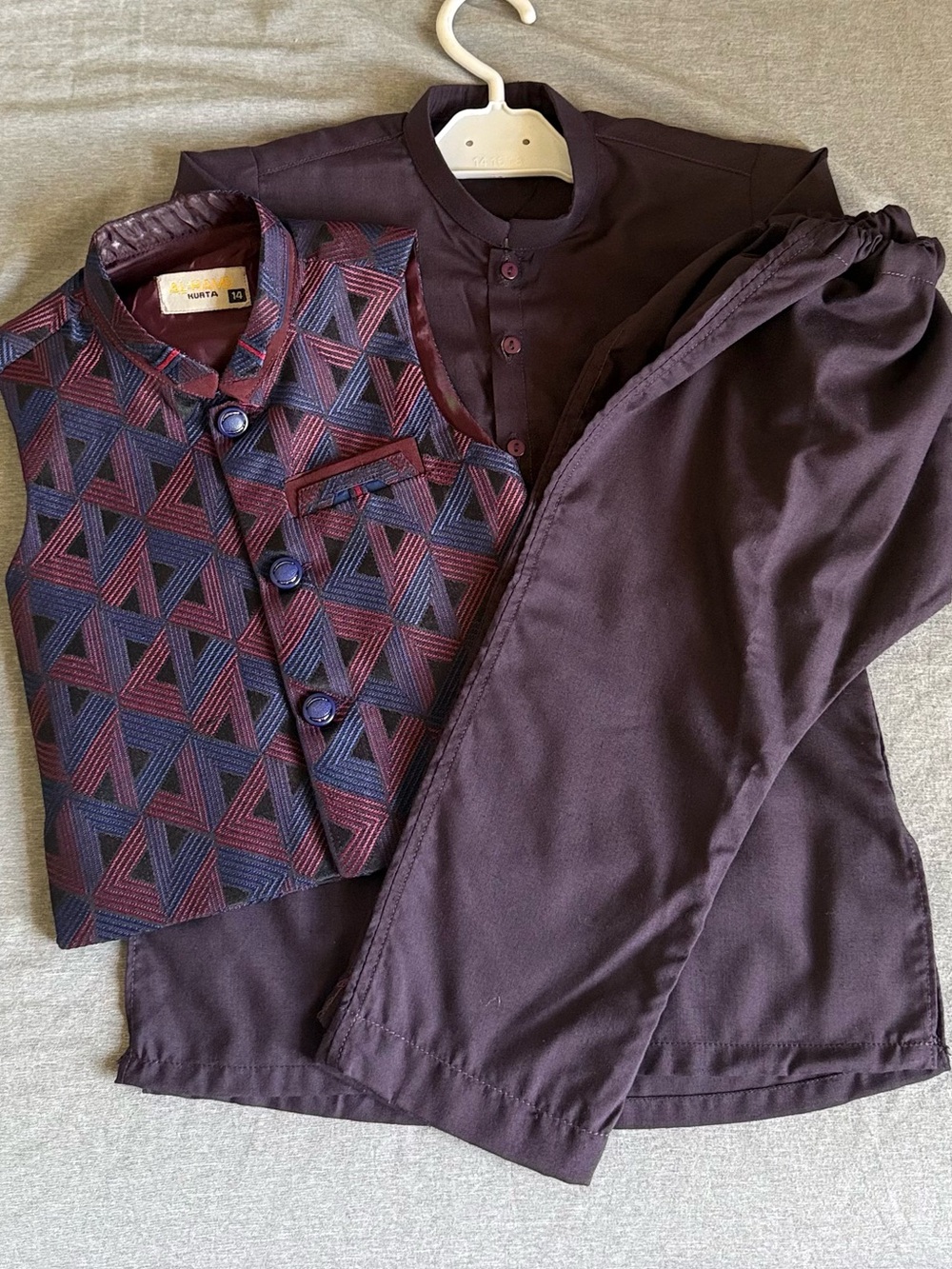 Toddler boys 3-pc set with Waistcoat Shalwar Kameez size 14